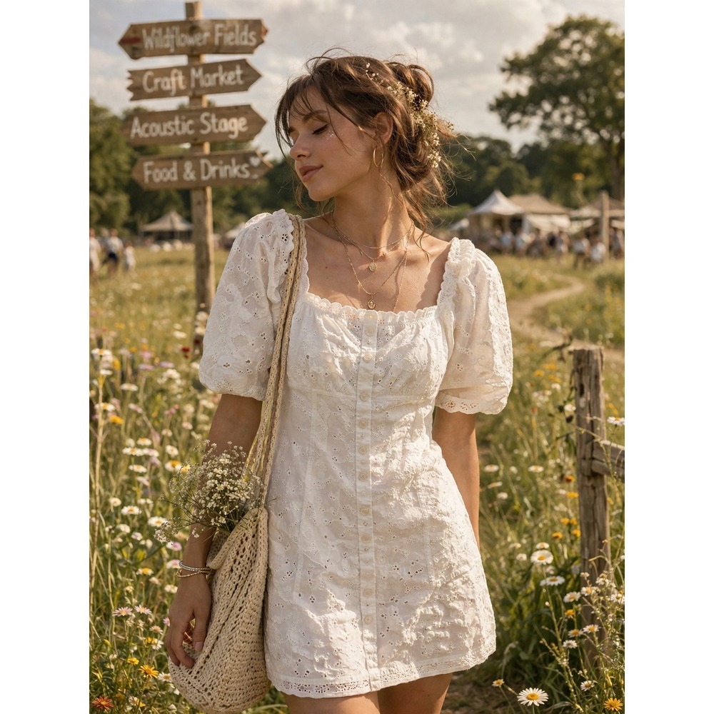 GAP White Eyelet Puff Sleeve Mini Dress
